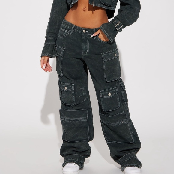 Fashion nova Billie low slung cargo jeans Olive Size 3 - Picture 4 of 5